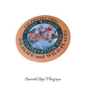 DISNEY vintage Wildlife Conservation Fund orange Pin Button free ship